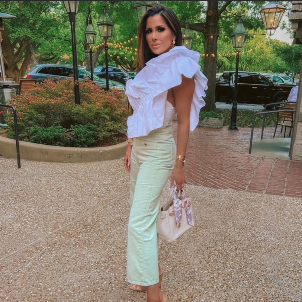 Zara White Poplin Top With Ruffles - Picture 3 of 11